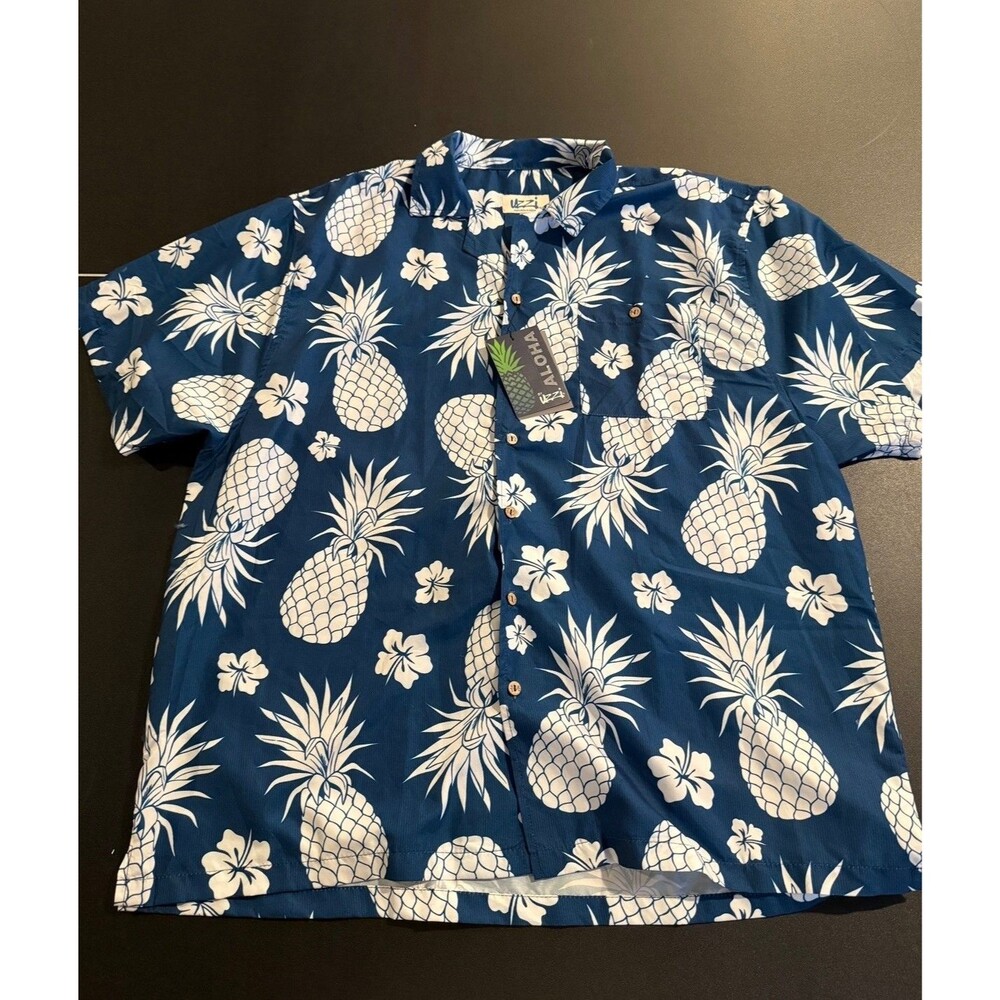 NWT Uzzi Amphibious Gear XXL Dri-FIT Aloha Shirt Navy Blue Pineapple UPF